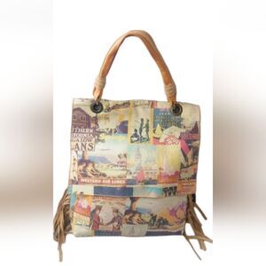 CEONI PIERO Italian Leather Messenger Bag Flap Crossbody Fringe Accents